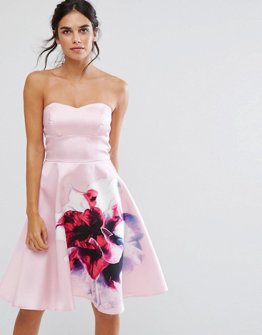 Bandeau Skater Dress With Placement Floral Print (Asos)