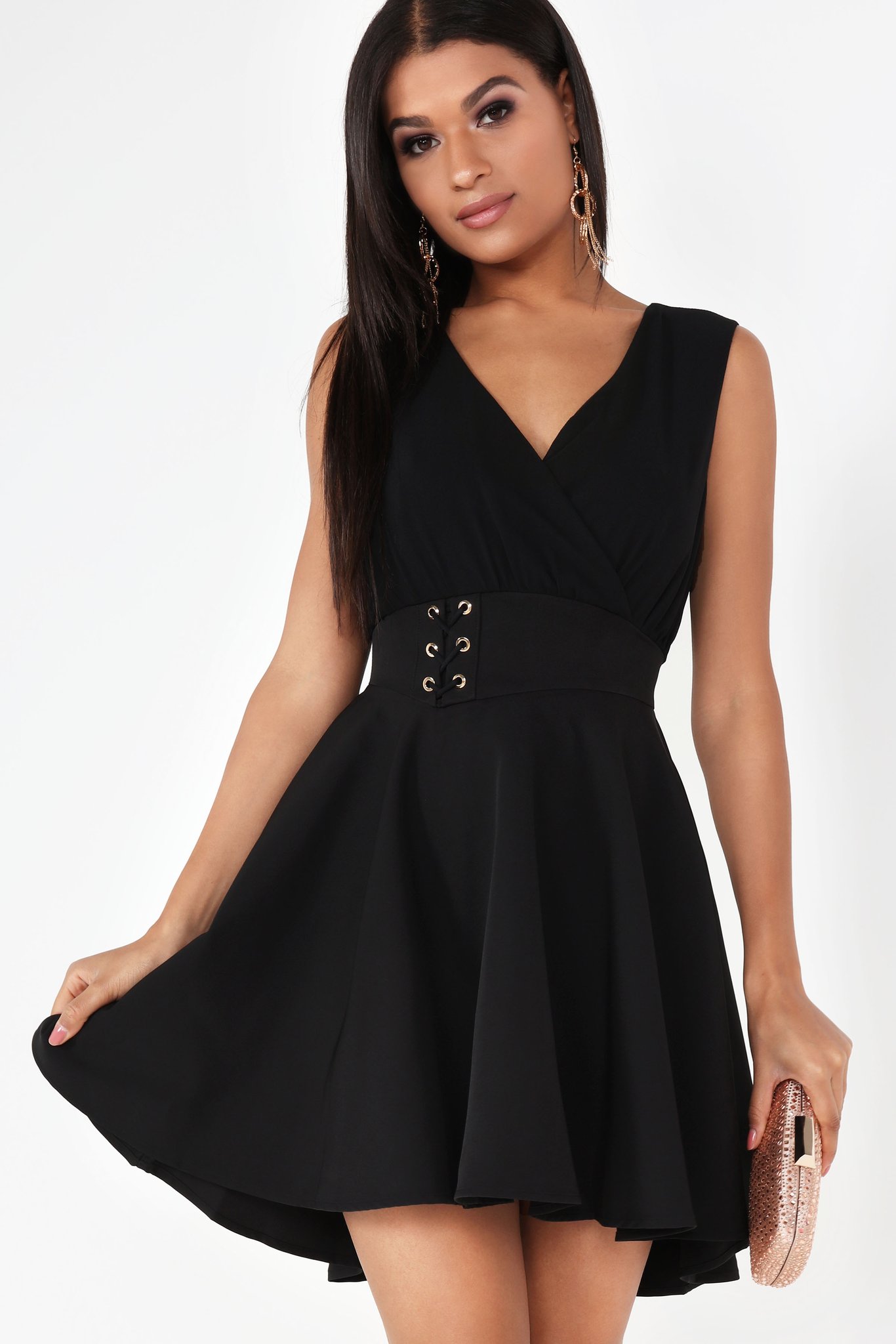 Celine Black Lace Up Skater Dress Vavavoom