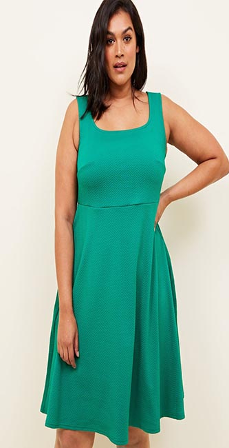 Curves Green Square Neck Sleeveless Skater Dress New Look