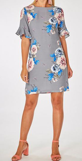 Grey Ruffle Floral Shift Dress (Dorothy Perkins)