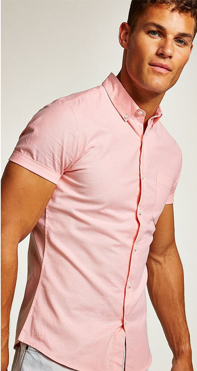 Salmon Pink Muscle Short Sleeve Oxford Shirt (Topman)
