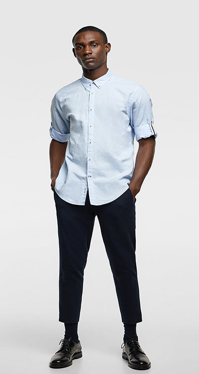 Shirt with buttoned Sleeve Tabs (Zara)