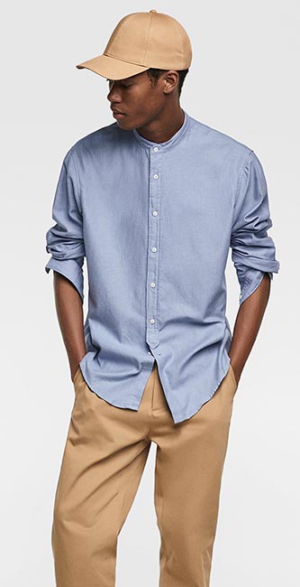 Stand Up Collar Twill Blue Shirt Zara