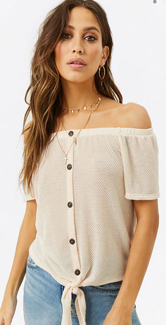 Waffle-Knit Off-The-Shoulder Top (Forever 21)