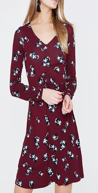 Burgundy Floral Ruched Frill Jersey Dress River Island €14
