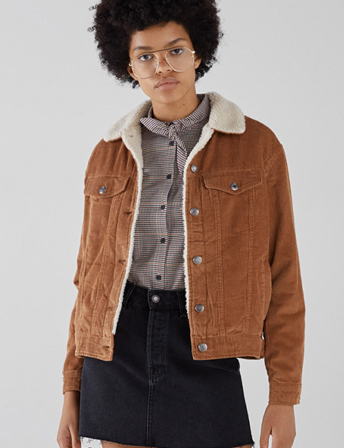 Corduroy and Faux Shearling Trucker Jacket (Bershka) €39.99
