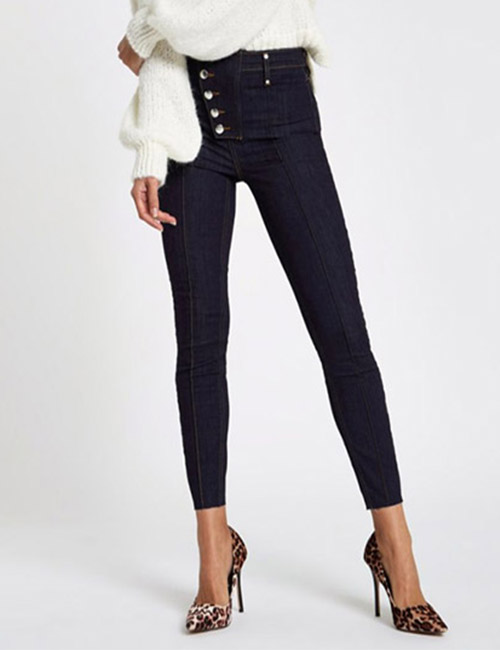 Dark Blue Denim Button High Rise Harper Jeans (River Island) €55.00