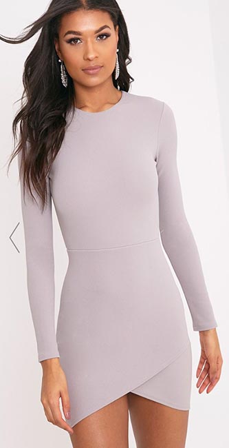 Dove Grey Long Sleeve Wrap Bodycon Dress PrettyLittleThing €16