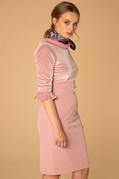 Light Rose Autumn Velvet Belted Skirt Dress From Heidi Higgins