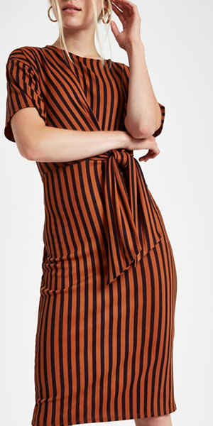 Red Rib Stripe Tie Front Midi Dress (River Island) €47.00