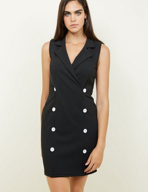 Black Double Breasted Sleeveless Dress (New Look)