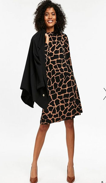 Camel Giraffe Print High Neck Shift Dress From Wallis