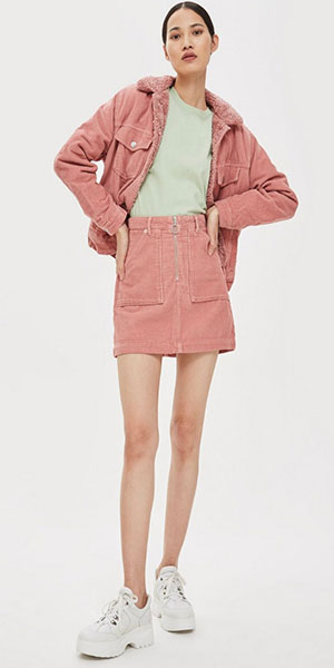 Pink Corduroy Zip Skirt from Topshop