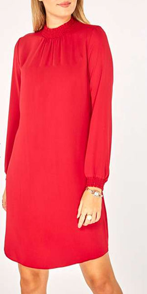 Red Shirred Neck Shift Dress From Dorothy Perkins