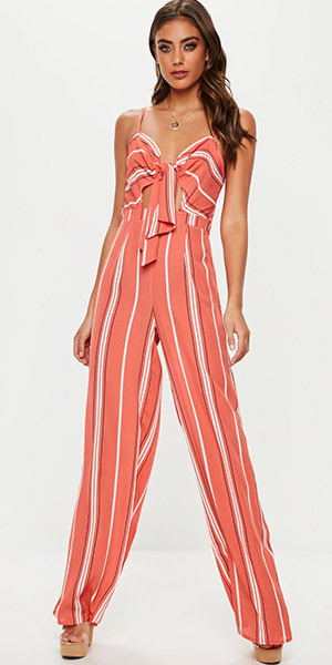 Red Stripe Tie Front Wide Leg Jumpsuit (Missguided)