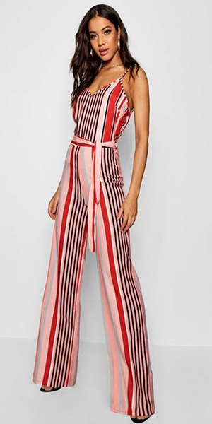 Stripe Tie Waist Wide Leg Jumpsuit (Boohoo)