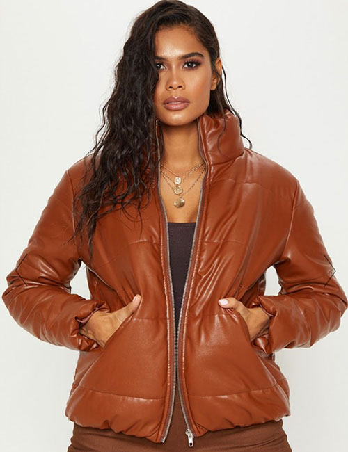 Tan Pu Puffer Jacket Missguided