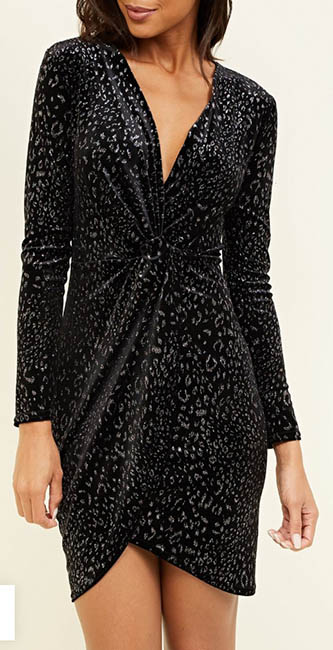 Black Velvet Glitter Leopard Print Wrap Dress from New Look