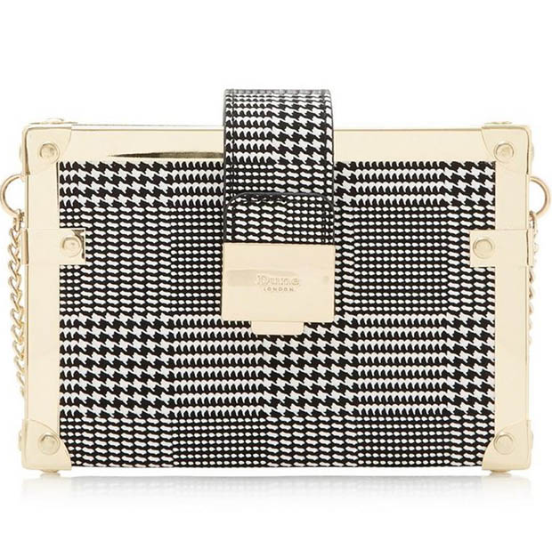 Black &Amp; White Checked Square Clutch Bag From Dune London