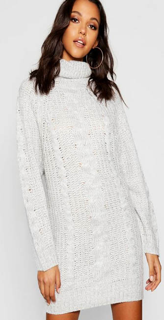 Cable Knit Roll Neck Jumper Dress from Boohoo