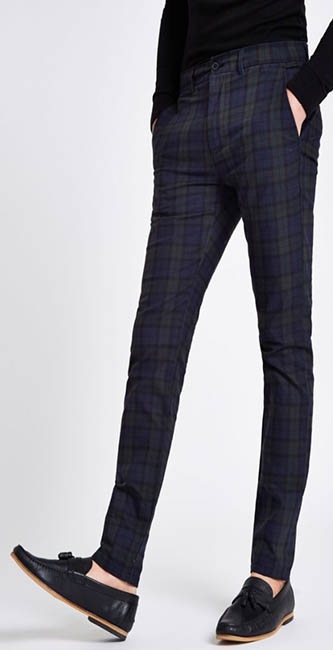 Green Check Skinny Chino Trousers From River Island