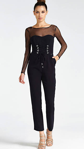 Black Jumpsuit With Corset Detailing From Guess