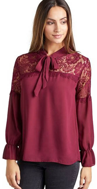 Mela London Red Lace Pussybow Blouse From Debenhams
