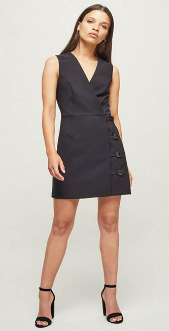 Petite Black Button Wrap Dress from Miss Selfridge
