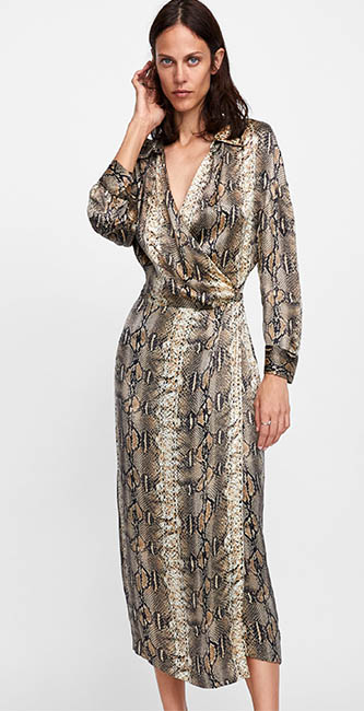 Snakeskin Print Wrap Shirt Dress from Zara