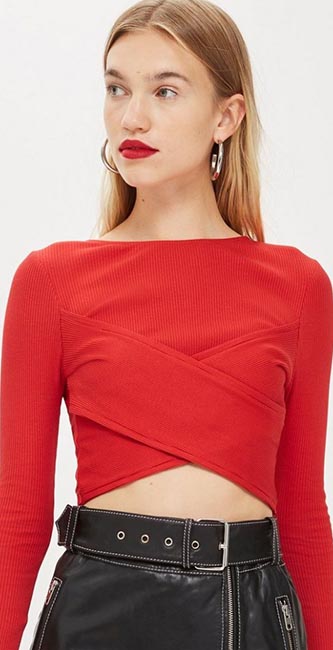 Wrap Ribbed Cropped Top From Topshop