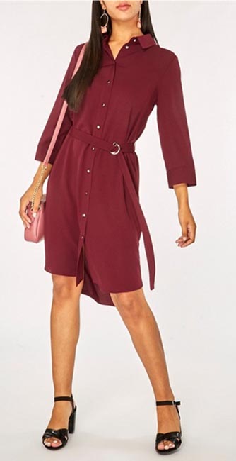 Berry D-Ring Waist Shirt Dress from Dorothy Perkins