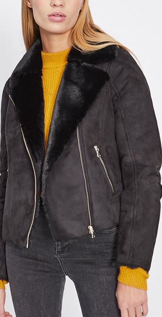 Black Shearling Biker Jacket from Miss Selfridge