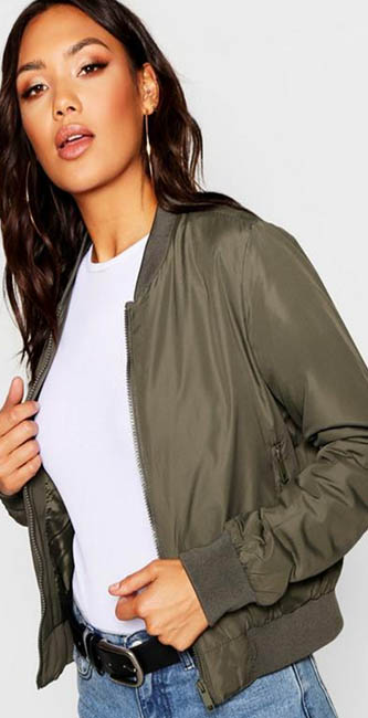 Boohoo Ribbed Hem Bomber Jacket