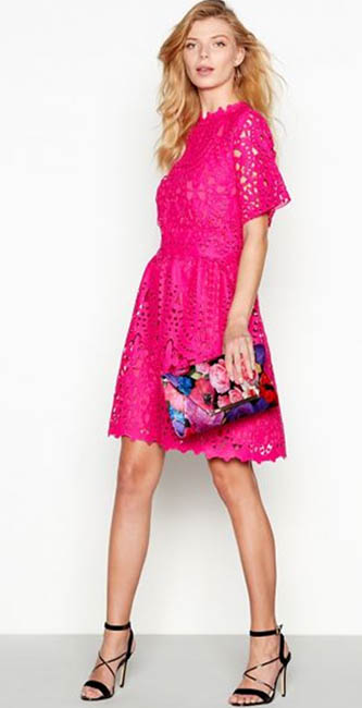 Debut -Bright Pink Lace 'Mina' Short Sleeve Shift Dress From Debenhams