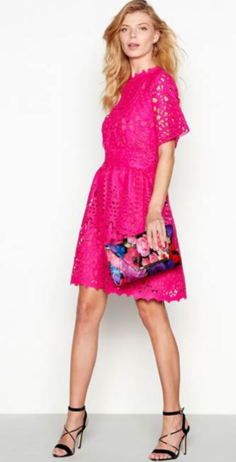 Debut -Bright Pink Lace 'Mina' Short Sleeve Shift Dress from Debenhams