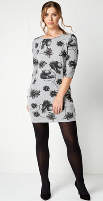 Grey Floral Print Tunic Dress From Roman Originals