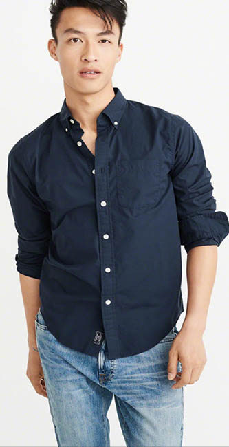 Navy Cotton Poplin Shirt From Abercrombie &Amp; Fitch