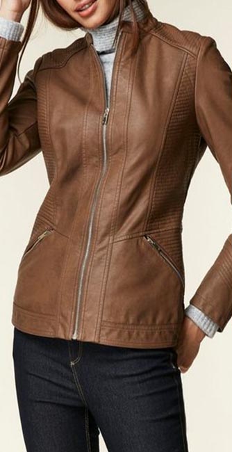 Tan Stitch Detail Biker Jacket From Wallis