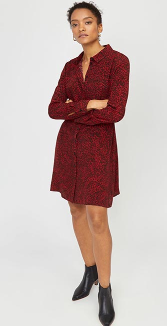 Front view of this Leopard print mini shirt dress from Warehouse