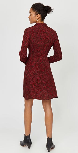 Rear view of this Leopard print mini shirt dress from Warehouse