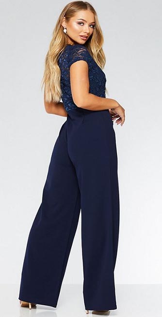 Rear View Quiz Navy Sequin Lace Wide Leg Jumpsuit From Debenhams