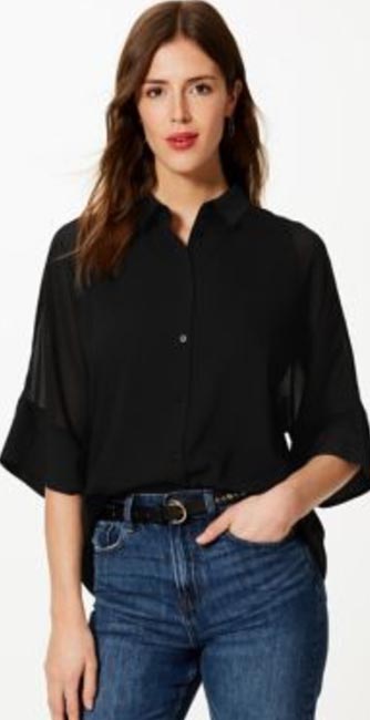 Sheer Insert 3:4 Sleeve Shirt From M&Amp;S