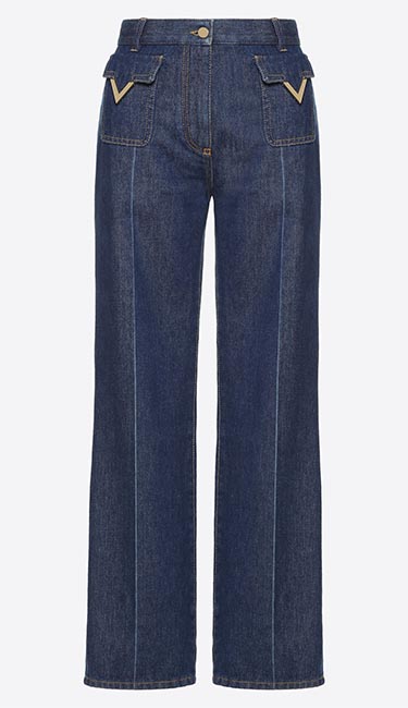 Blue Jeans With V Gold Detail From Valentino