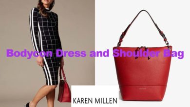 Bodycon dress and shoulder bag from Karen Millen