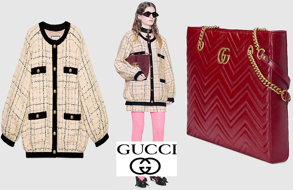 Bomber jacket and tote bag from Gucci