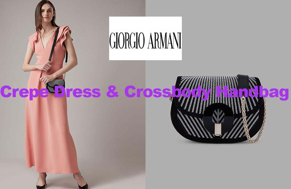 Crepe dress and handbag from Armani