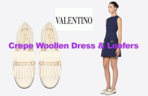 Crepe wool dress and fringe loafers from Valentino