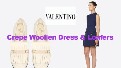 Latest fashion wool dress and loafers from Valentino