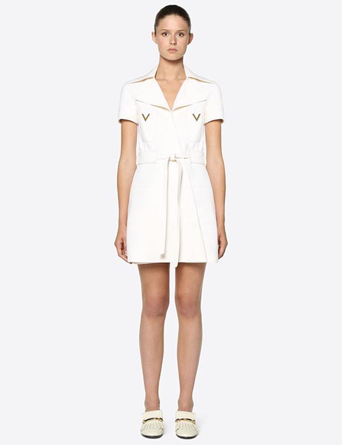Double Crepe Wool Dress with Gold V Detailing from Valentino