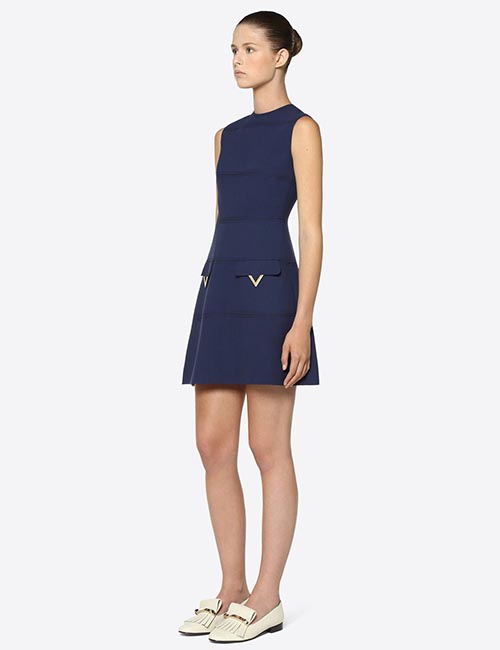 Double Crepe Wool Dress With Gold V Detailing From Valentino